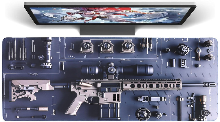 Cool Military Weapon Build Weapon Parts Display Large Gaming Mouse Pad, Desk Mat for Keyboard and Mousepad, Computer Office Supplies Accessories for
