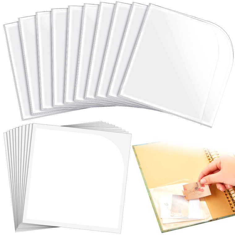 Eersida 10 Sets Clear Corner Pockets 4.5 x 4.5 Inch Adhesive Pockets for Planners with Double Faced Adhesive Tape for Adds Extra Storage Space to Fol