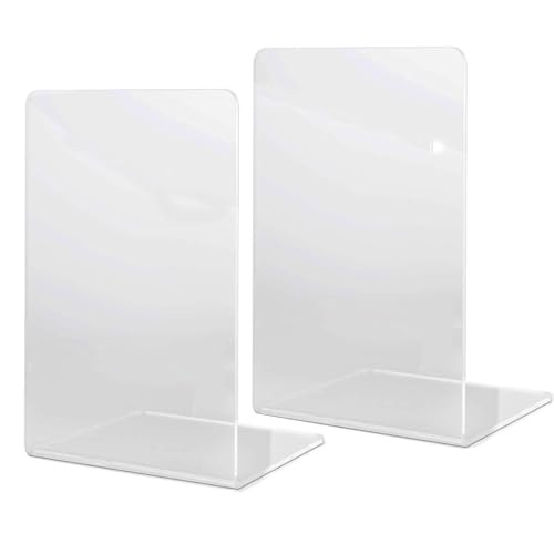 2Pcs Acrylic Bookends Desktop Storage Bookshelf Book Holder Transparent Book Ends Stand Organizer for Library Home School Office Supplies