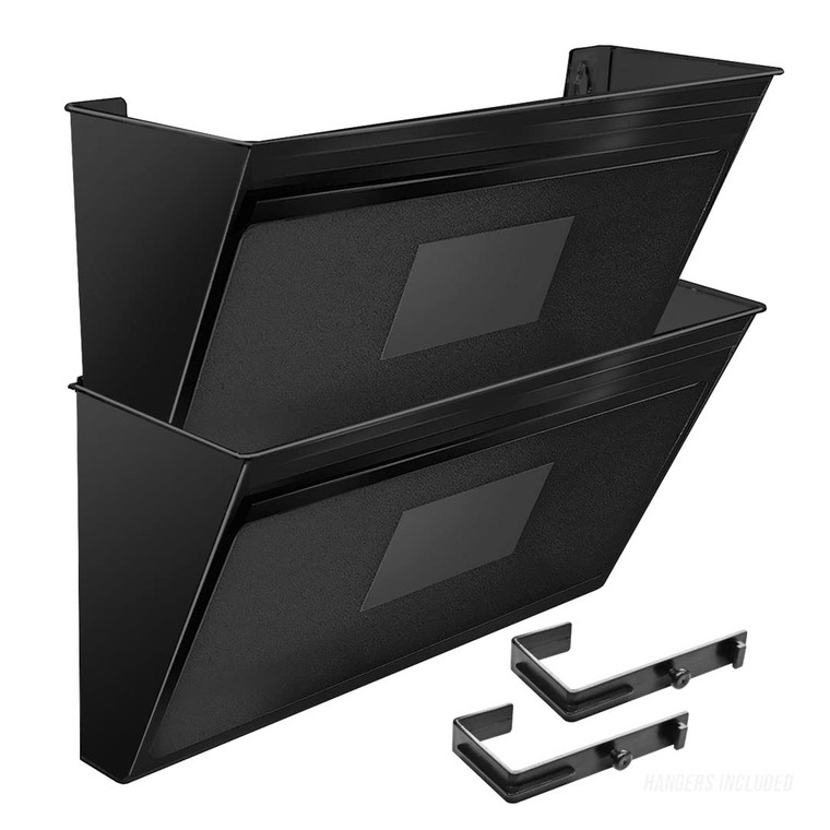 Acrimet Wall Mount Pocket File Organizer Holder Modular Letter Size A4 Plastic (Hangers Included) (Black Color) (2 Pack)