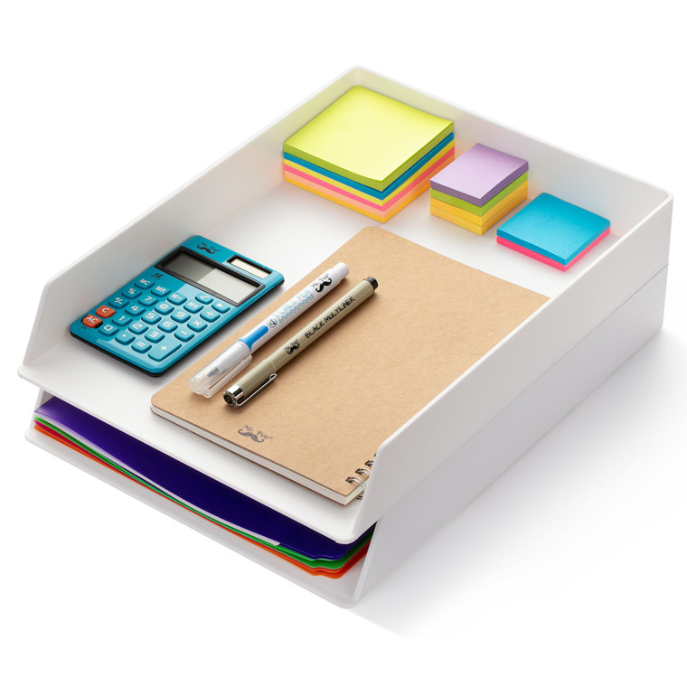 Mr. Pen- Letter Tray Desk Organizer, Plastic, 2 Pack, White File Organizer for Desk, Paper Organizer for Desk, Paper Holder for Desk, White Desk Orga