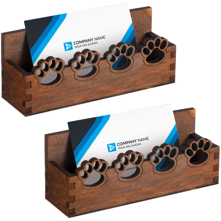 Tatuo 2 Pcs Dog Business Card Holder for Desk Wooden Business Card Stand Farmhouse Wooden Open Postcard Organizer Wood Display Stand for Office Home
