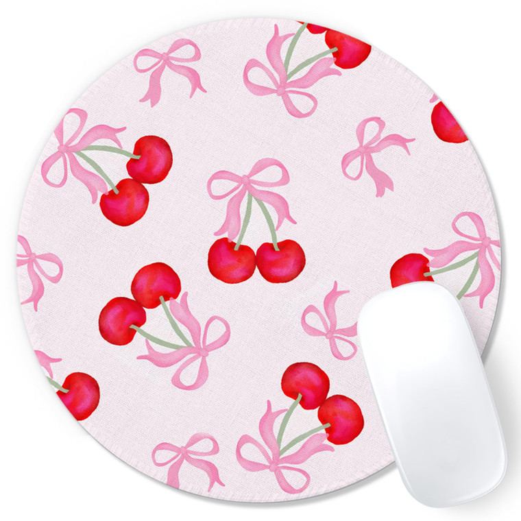 Nipil Pink Girly Bow Mouse Pad, Coquette Girly Ribbon Bow Cherries Mousepad Mouse Mat with Non-Slip Rubber Base for Home Office Desk Accessories, Pin