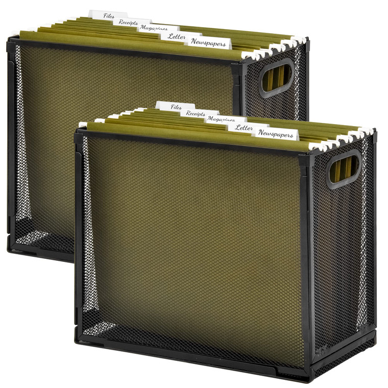 EASEPRES Desk Hanging File Organizer with 10 Folders, Mesh Metal Letter-Size Desktop File Holder Box for Filing Folder Storage Basket, 2 Pack Black,