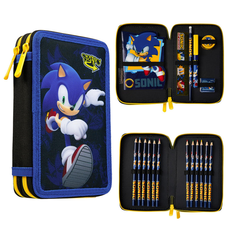 SONIC THE HEDGEHOG Pencil Case for Kids Stationery Set Pens Colored Pencils Mini Notebook School Supplies Gamer Gifts for Boys