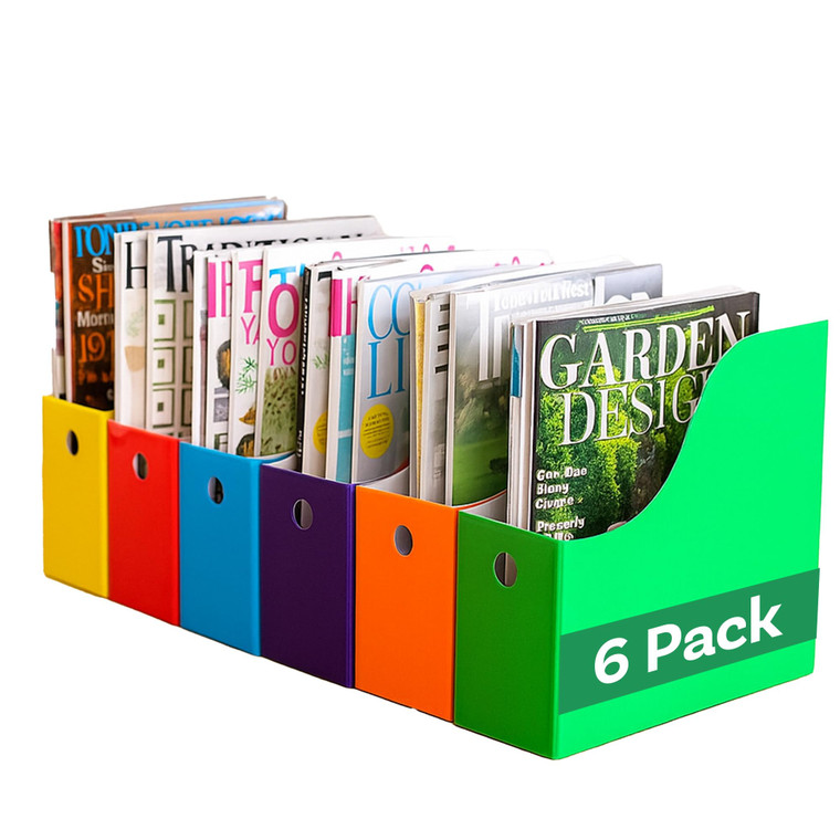 Evelots Magazine File Holder -Set of 6 Multi Color- Office Desk Organizer - Sturdy Cardboard - New Upgraded Double Front Panel -4" Wide-Easy Assemble