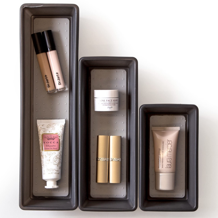 BINO | 3-Piece Drawer Organizer Bin Set, Small - Grey | THE MODULAR | Multi-Purpose Storage | Soft-Grip Lining and Non-Slip Rubber Feet | Durable | B