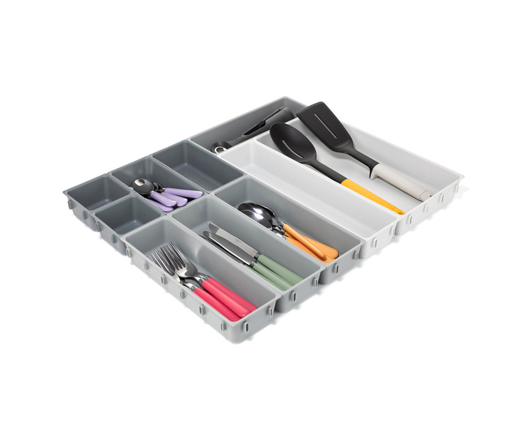 Joseph Joseph Blox 10-Piece Storage Tray Set for Cosmetics, Stationery, Flatware and Utensils, Drawer Organizer, Recycled Plastic