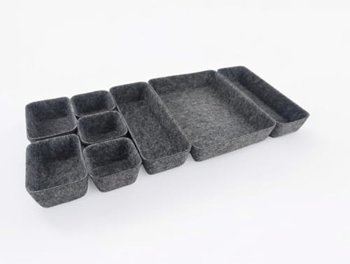 RHONZHAO Felt Drawer Organizer Tray, 8 Pack Drawer organizers bins dividers storage trays, Shallow Desk Drawer Organizer for Office Gadgets and Jewel