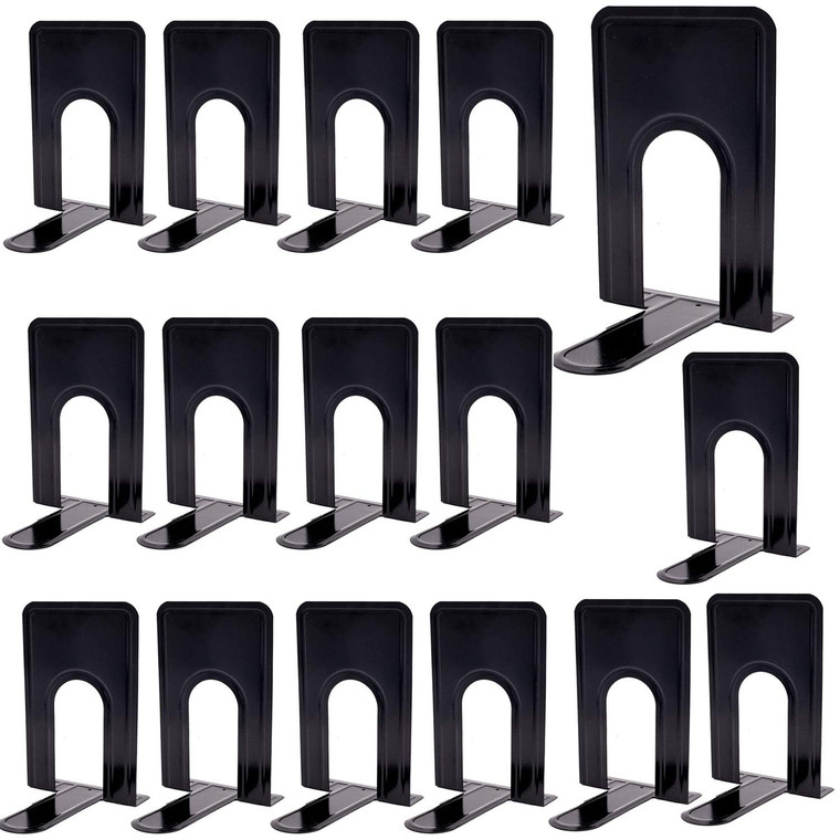 8 Pairs 16 Pieces 8.3 x 5.1 x 6.5 Inch Metal Bookends, KINJOEK Heavy Duty Book Support with Anti Slip Pads for Books, Magazines, DVDs, Perfect for Ho