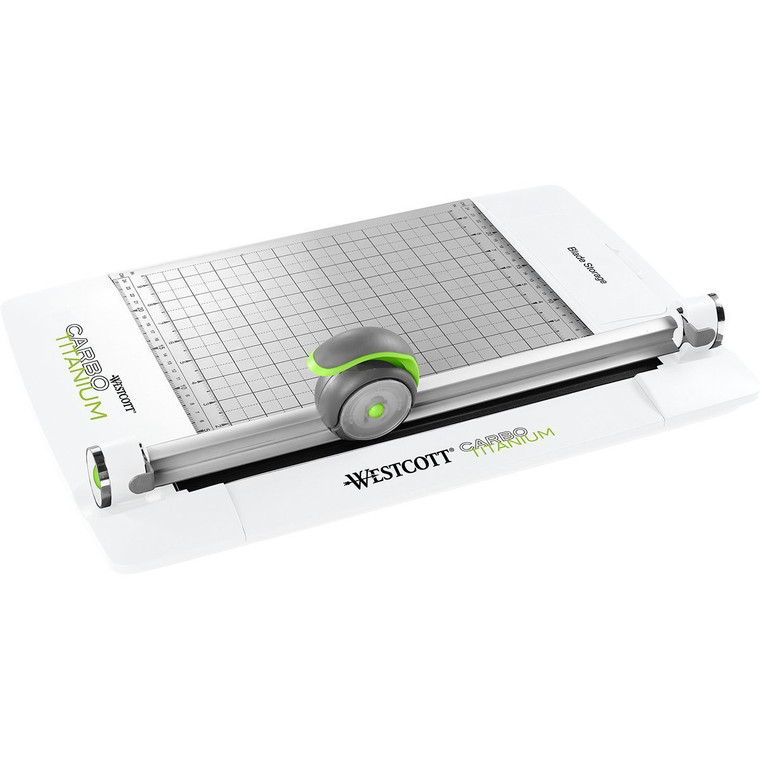 Westcott 12" CarboTitanium 45mm Rotary Metal Base Trimmer, White, Green (16718)