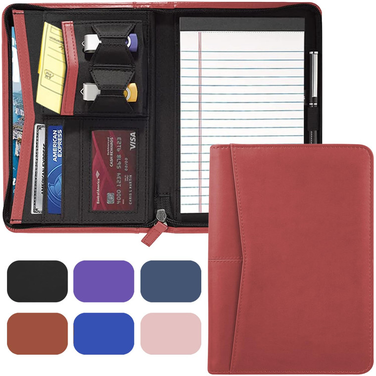 Gorbado Small Portfolio Organizer, A5 Zippered Business Portfolio, Junior Padfolio Folder Binder for Men Women,5 x 8 Writing Pad Included, Red