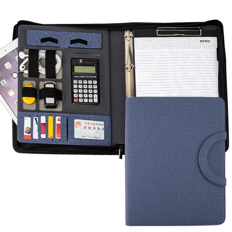Zippered Padfolio Folder, A4 Multi-Function Portfolio Leather Combination case,with Notebook, Calculator, Business Conference Portfolio Organizer Not