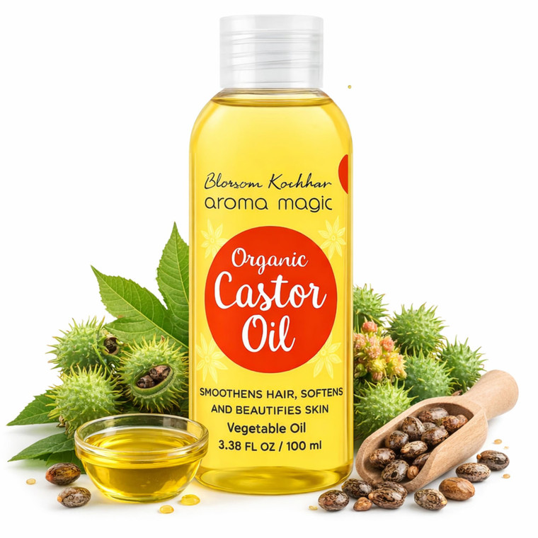 Aroma Magic 100% Cold Pressed Castor Oil for Hair Growth & Scalp Care | Pure Hexane-Free Ricinus Communis Oil for Eyelashes, Eyebrows & Dry Skin | Na