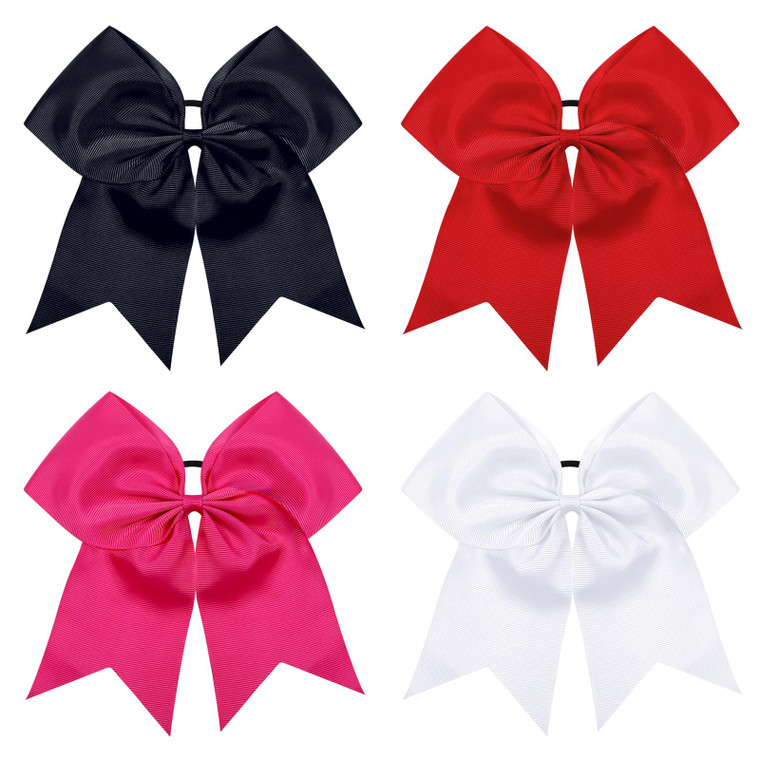 TUUXI 4pcs Large Cheering Hair Bows 8 Inch Cheerleading Bows with Elastic Hair Ties Bands Ponytail Holder for Cheerleaders Softball Football Competit
