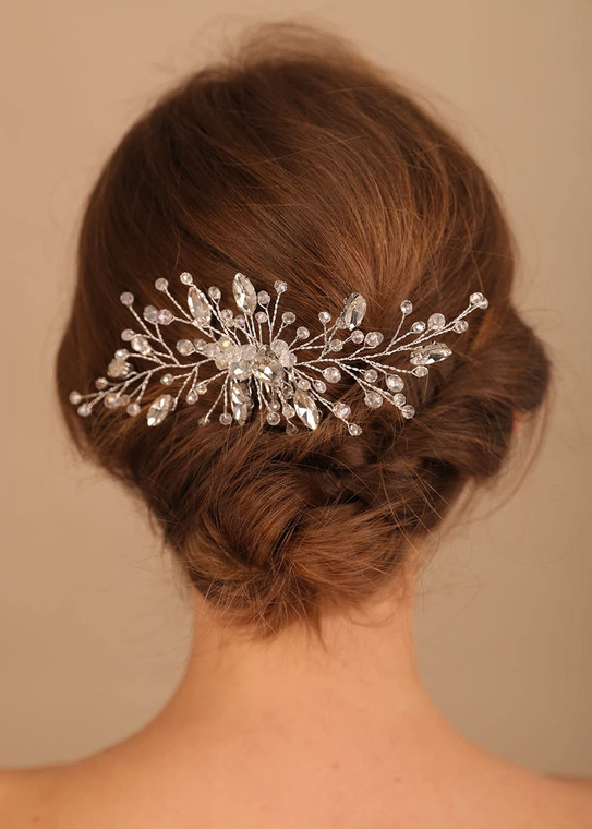 Denifery Bridal Hair Comb in Silver Alloy and Crystal Hair Piece for Wedding Hair Accessories for Women and Girls