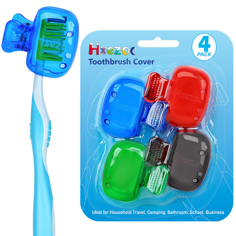 Hxezoc 4 Pack Travel Toothbrush Head Covers Toothbrush Protector Cap Brush Pod Case Protective Portable Plastic Clip for Household Travel, Camping, B