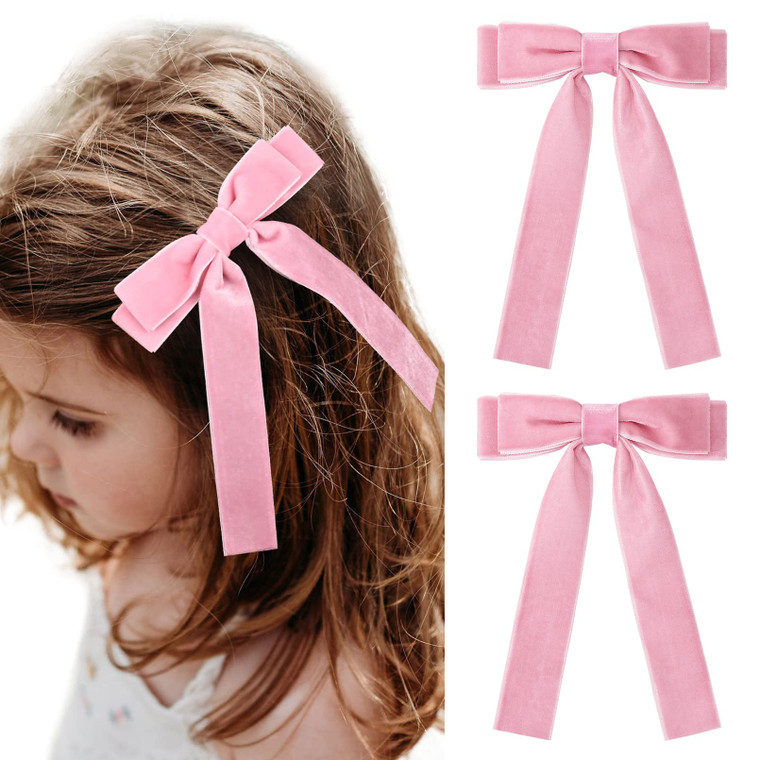2PCS Black Velvet Bows Girls Hair Clip Ribbon Accessories for Baby Toddlers Teens Kids