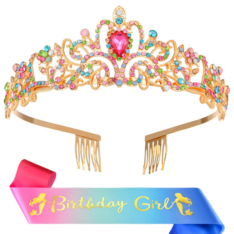 Queen Crowns for Women Birthday Crystal Tiara Sash Set Rhinestone Hair Headband Happy Party Decorations Princess Accessories Girls Gifts Outfit Kits