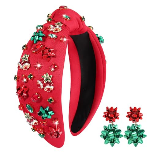 vokone Christmas Headbands for Women Rhinestone Snowflake Headband Christmas Jeweled Knotted Headband Festive Holiday Headwear Hair Accessories Gifts
