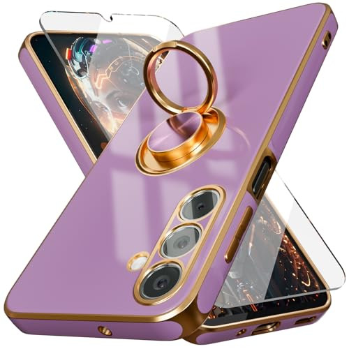 for Galaxy A16 5G Phone Case with Magnetic Stand Kickstand, Built-in 360° Rotation Ring Holder, 6D Plating Gold Edge, Slim Shockproof Soft TPU Heavy