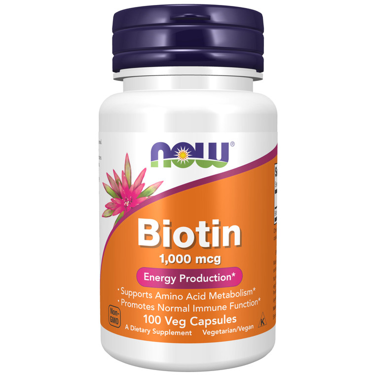NOW Foods Supplements, Biotin 1,000 mcg, Amino Acid Metabolism*, Energy Production*, 100 Capsules