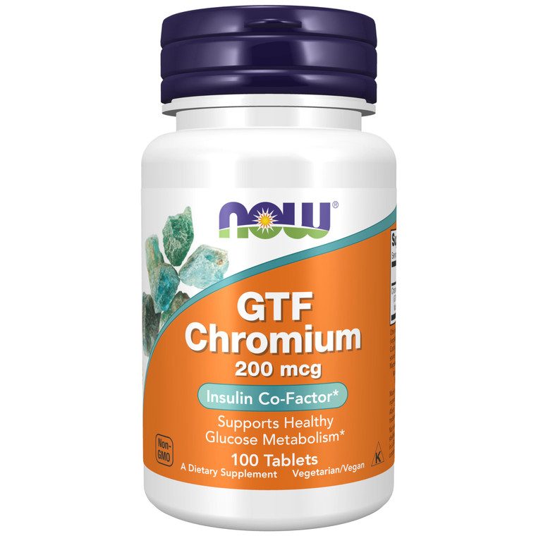 NOW Supplements, GTF (Glucose Tolerance Factor) Chromium 200 mcg, Insulin Co-Factor*, 100 Tablets