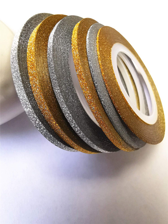 Valuu 6 Rolls Glitter Gold Silver Nail Art Stripping Tape Line Shiny Matte Nail Art Decoration Strips 1mm 2mm 3mm Adhesive Decals Strips DIY Nail Tip