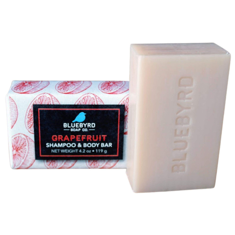 Bluebyrd Soap Co. Grapefruit Natural Shampoo Bar | Travel & Eco-Friendly Solid Hair Wash Bar for All Hair Types, Beard, Shaving | Paraben, Sulfate, A
