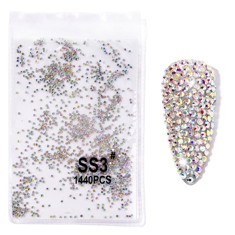 2880pcs SS3 1.3mm Crystals AB Nail Rhinestones Round Flatback Nail Art Glass Gems Beads Stones for Nails Decoration Jewels Accessories Crafts Eye Mak
