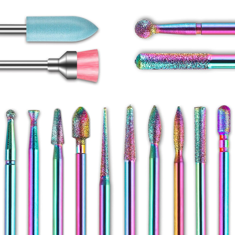 14pcs Nail Drill Bits Set, 3/32'' Professional Carbide Cuticle Remover Drill Bits for Nails, Rotary Burrs Electric Manicure Nail File Bit for Acrylic