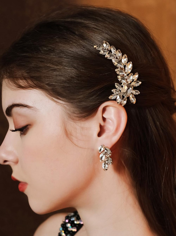 Xerling Rhinestones Crystal Hair Clips Wedding Hair Barrettes Hair Foliage Headpieces Decorative Hair Jewelry Accessories for Women Girls (Gold)