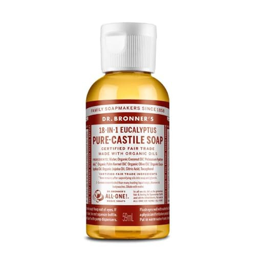Dr. Bronner's - Pure-Castile Liquid Soap (Eucalyptus, 2 Ounce) - Made with Organic Oils, 18-in-1 Uses: Face, Body, Hair, Laundry, Pets and Dishes, Co