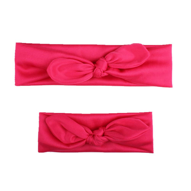 AKOAK 2 Pcs/Set Mother-daughter Matching Headband, Bow, Elastic Headband, Family Headdress (Rose Red)