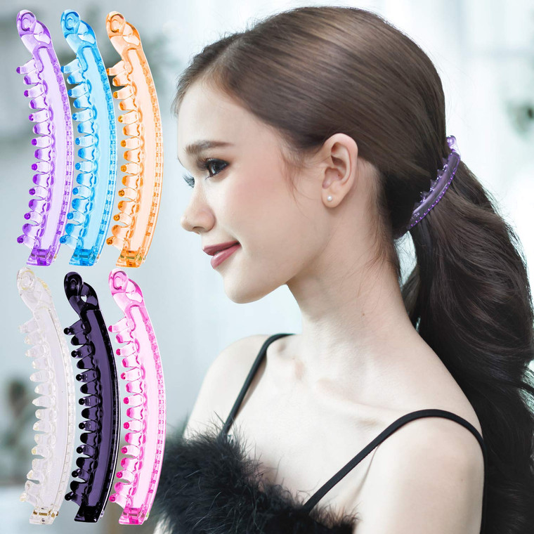 RC ROCHE ORNAMENT 6 Pcs Womens Super Secure Grip Claw Ponytail Maker Holder Banana Hair Clips Extra Teeth Jaw No Slip Clasp Clamp Girls Ladies Beauty