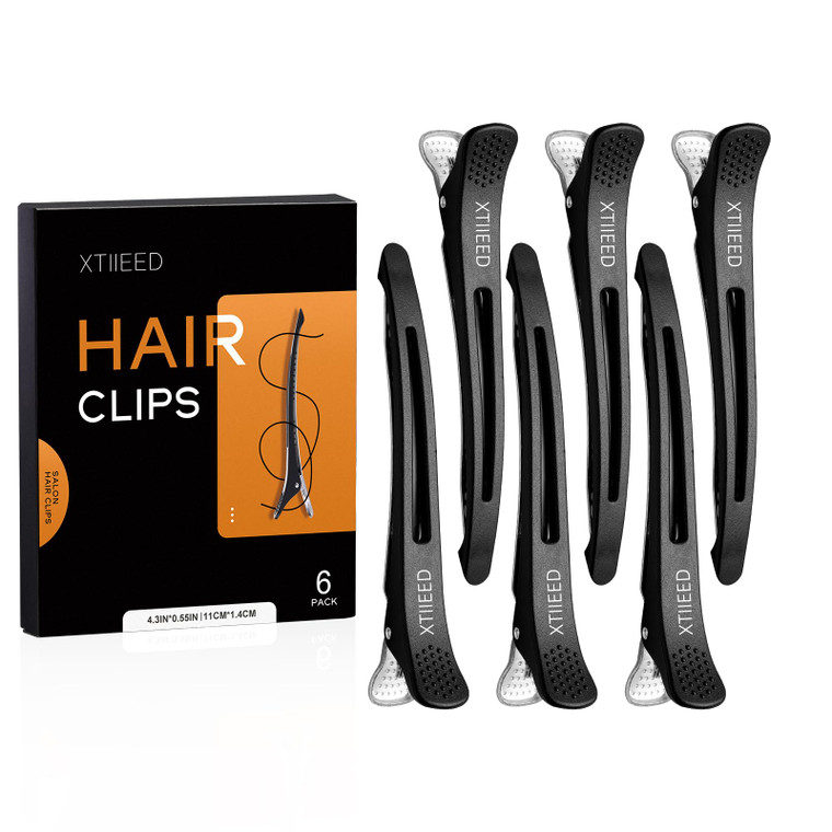 XTIIEED 6 Pack Professional Hair Clips for Styling Sectioning, Non Slip Duck Billed with Silicone Band, Hair Roller Clips No Crease - Length 4.3'' fo