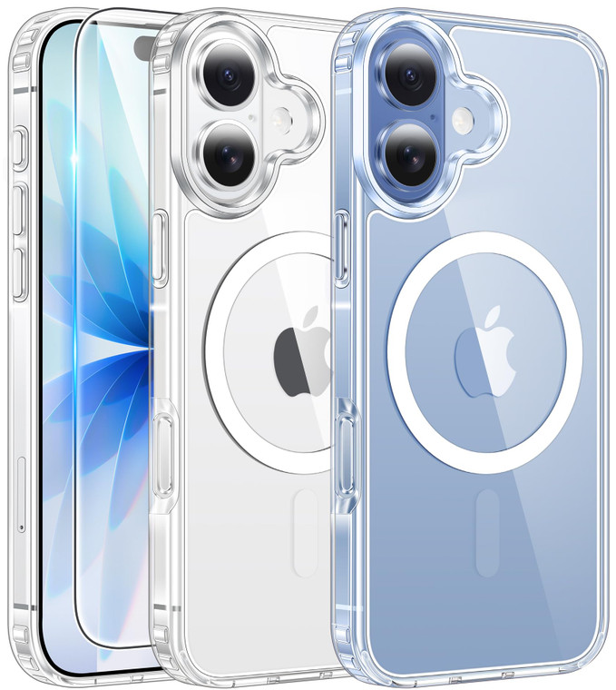 FNTCASE for iPhone 17 Case Clear: Magnetic Phone Cases with Screen Protector Drop Proof Compatible with Magsafe Slim Anti Yellowing Rugged Shockproof