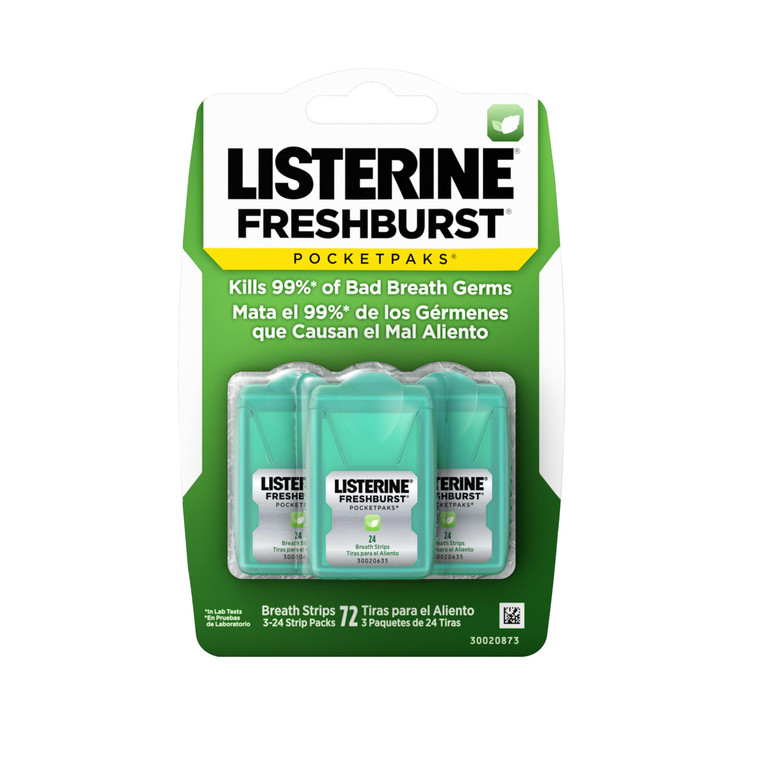 Listerine Freshburst Pocketpaks Portable Breath Strips, Dissolving Breath Freshener Strips Kill 99% of Germs that Cause Bad Breath, Portable for On-t