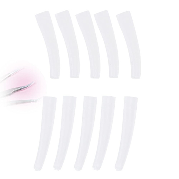 Transparent Plastic Elbow Tweezers, 10Pcs Non-Slip Eyelashes Grafting Head Cover + Stainless Steel Tweezers Protective Cover For Men & Women - Eyelas