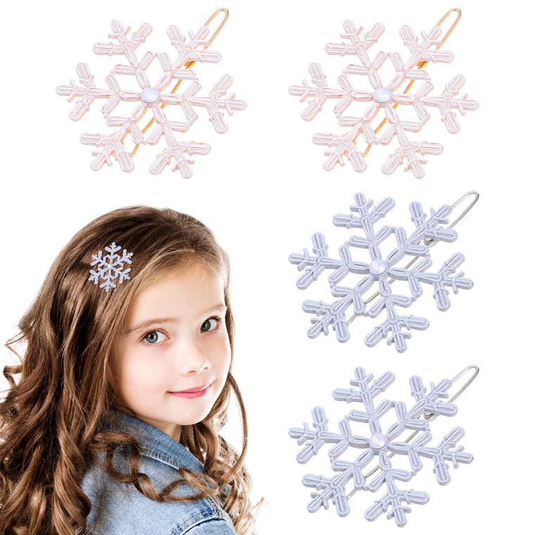 4Pcs Snowflake Hair Clips Christmas Snow Bobby Pins Alloy Pins Xmas Hair Accessories Party Favors