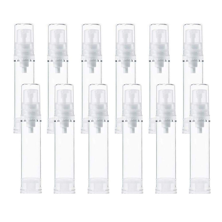 12Pcs Transparent Airless Pump Press Bottle Portable Plastic Vacuum Bottle Empty Refillable Sample Travel Container Jars Vials Pots Makeup Holder for