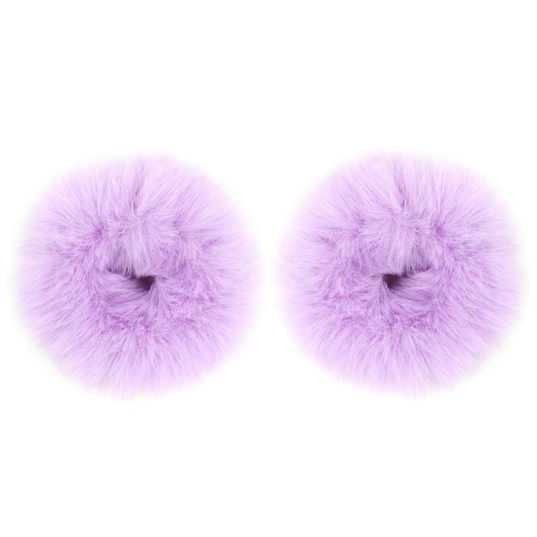2pcs Pack Furry Faux Rabbit Fur Hair Scrunchies Artificial Fur Hair Bobbles Elastic Hair Band Rope Wristband Ponytail Accessories Lilac