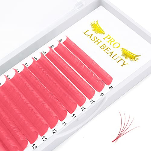Colored Eyelash Extensions Pink Volume Lashes Easy Fan D-0.07-8-15 Color Lashes (Pink-D-0.07,8-15 mix)