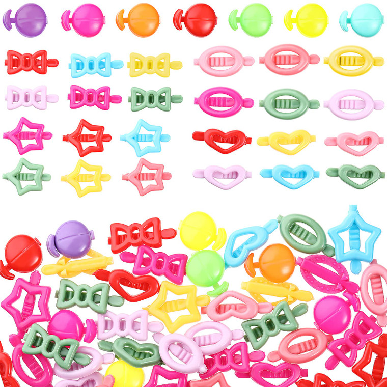 WILLBOND 50 Pcs Girls Hair Barrettes 1'' Mini Self Hinge Plastic Clips for Toddler Baby Kids Flower Bow Hair Colorful 80s 90s Cute Design Hairpins in