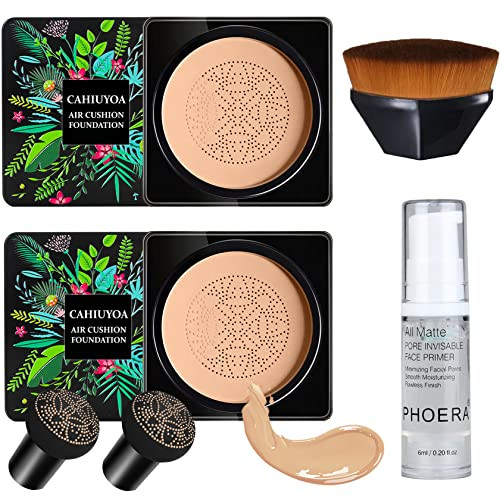 1PCS Mushroom Head Air Cushion CC Cream,CAHIUYOA BB Cream Foundation Full Coverage Concealer Long Lasting Liquid Matte Makeup Foundation with Mushroo
