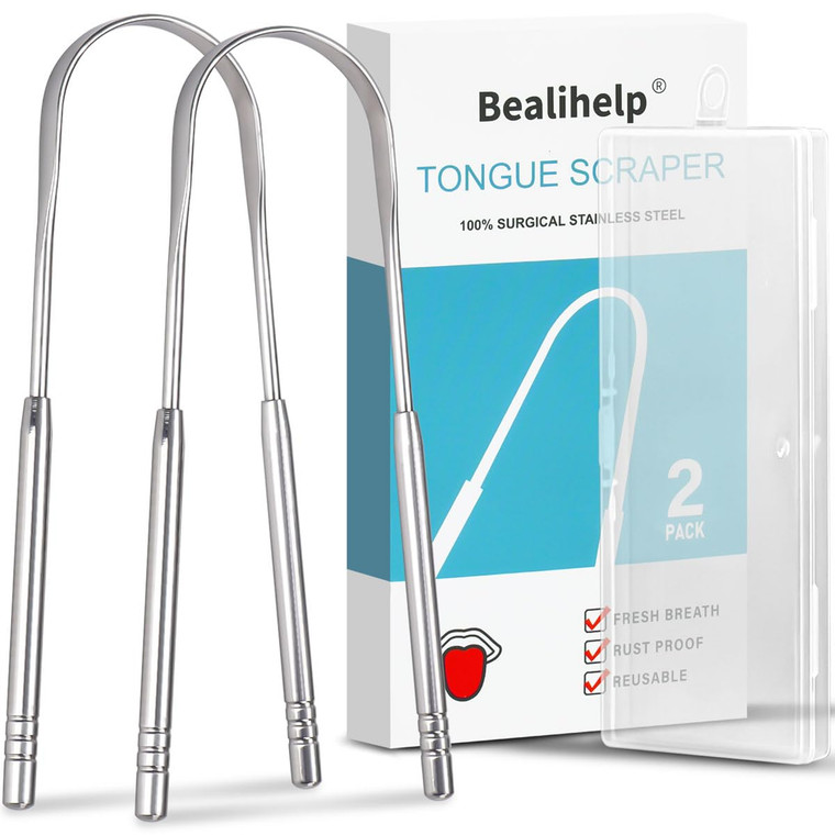 2 Pack Tongue Scraper, 100% Surgical 304 Stainless Steel Tongue Cleaner for Adults And Kids, Professional Tongue Brush for Oral Care, Improve Bad Bre