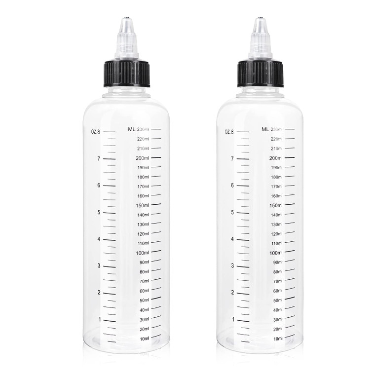 Sliverdew 2Pcs Applicator Bottle for Hair Twist-On Top Tip Cap with Clear Graduated Scale 8 Ounce Hair Applicator Bottle Hair Oil Applicator Plastic