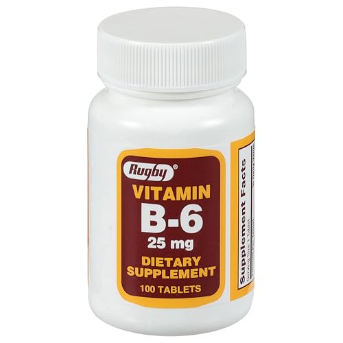 Rugby Vitamin B-6 Tablets - 25mg of Vitamin B6 - Dietary Supplement - 100 Count (1 Pack)