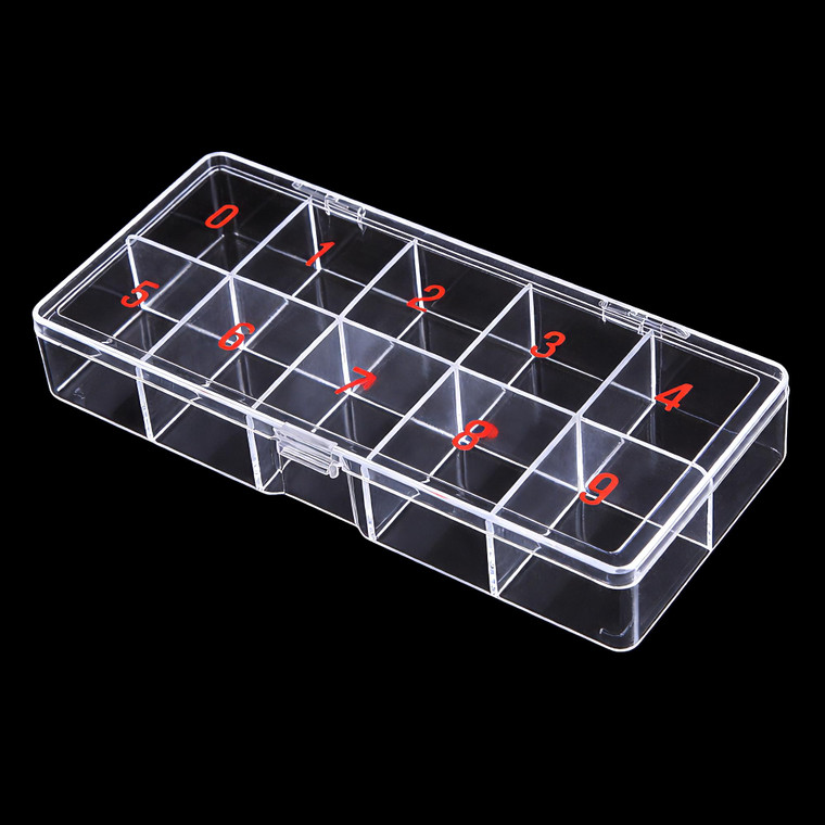 Beauticom USA Small Empty 10 Space Nail Art Tip Storage Organizer Box Case - Clear Color - For False Nail Tips, Vitamins, Accessories, 10 sections