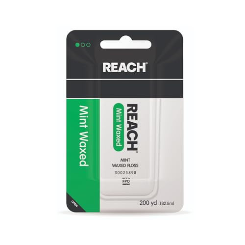 REACH Waxed Dental Floss, Mint, Plaque Remover for Teeth, Shred Resistant, Floss Slides Smoothly, Easy to Use, Waxed, Deep Cleaning Teeth, Oral Care,